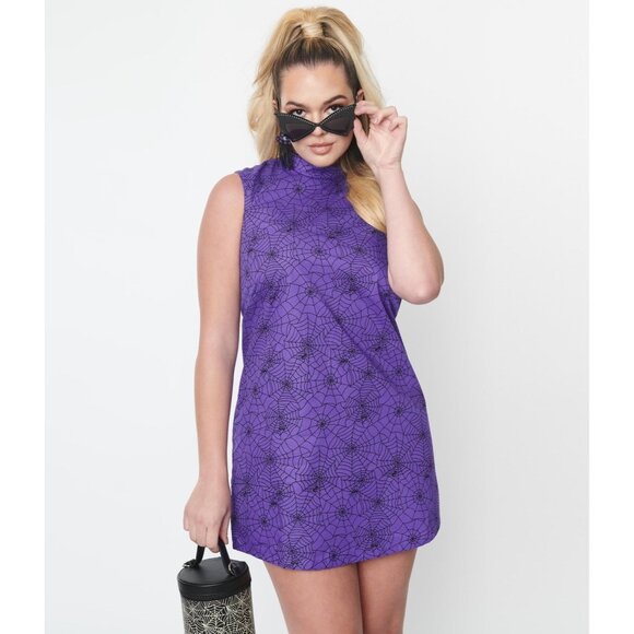 Magnolia Place Unique Vintage Purple Spiderweb Mini Dress Shift Sleeveless XL - Picture 1 of 7